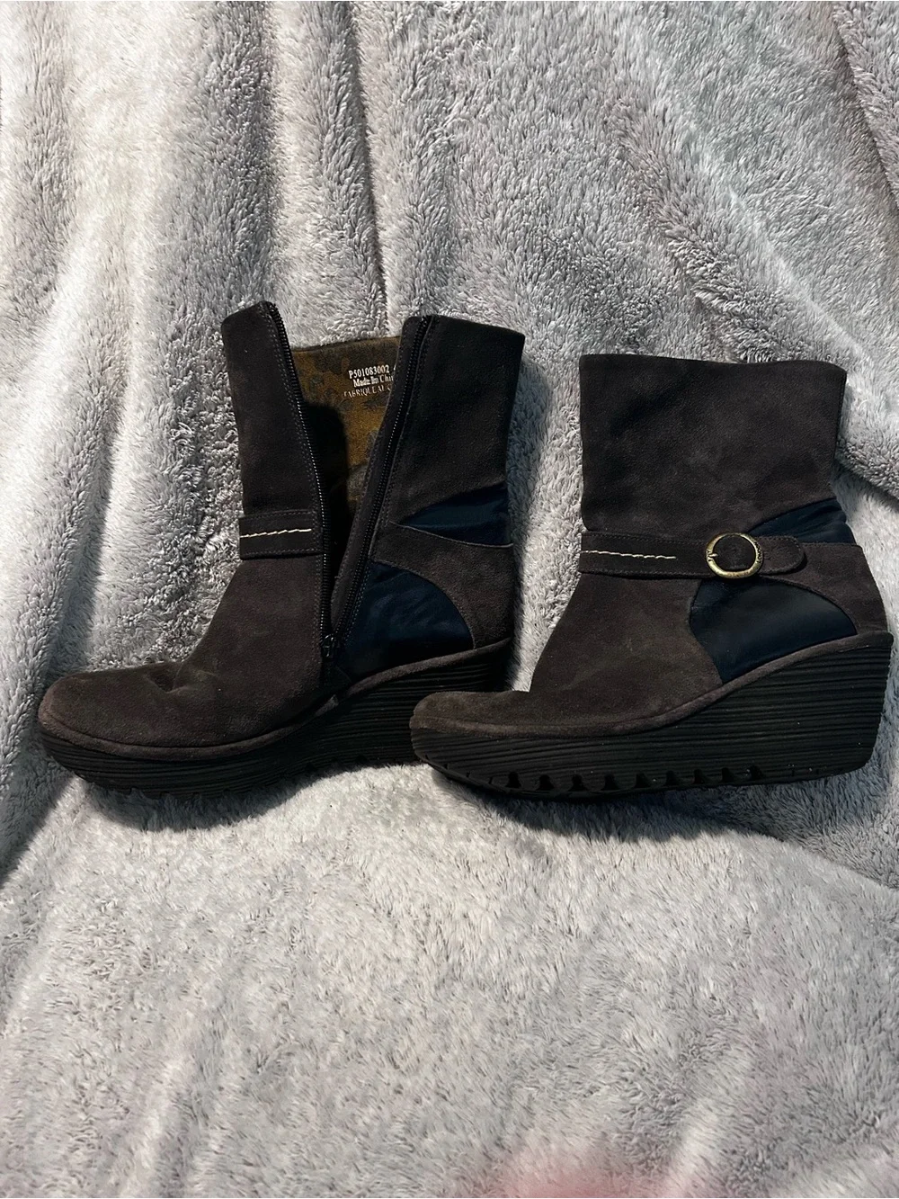 Fly London Women's Dark Brown and Black Suede Ankle Boots